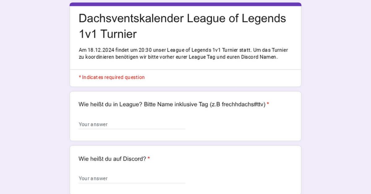 Dachsventskalender League of Legends 1v1 Turnier